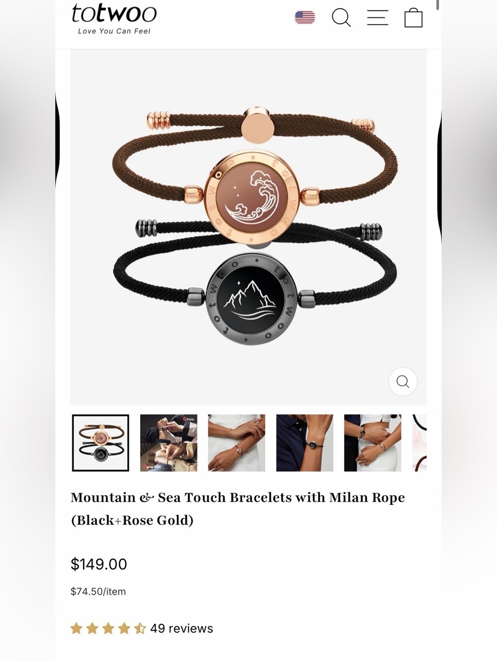 TOTWOO SMART JEWELRY, Mountain&Sea vibration (Milan rope):Mountain(silver) +Sea